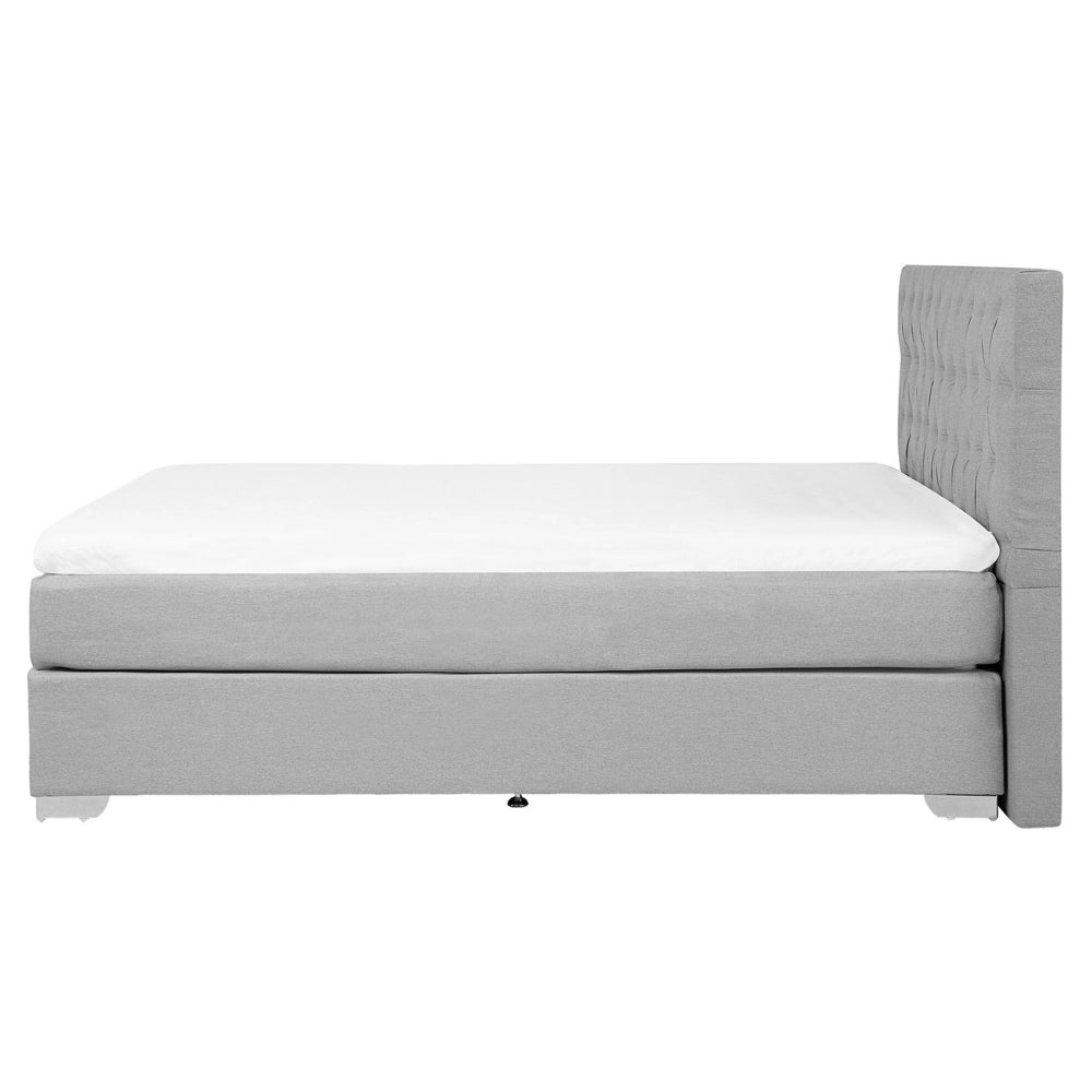 Letto Grigio 160 x 200 cm Tessuto Imbottito Struttura Con Materasso E Bottoni Poggiatesta Trapuntati