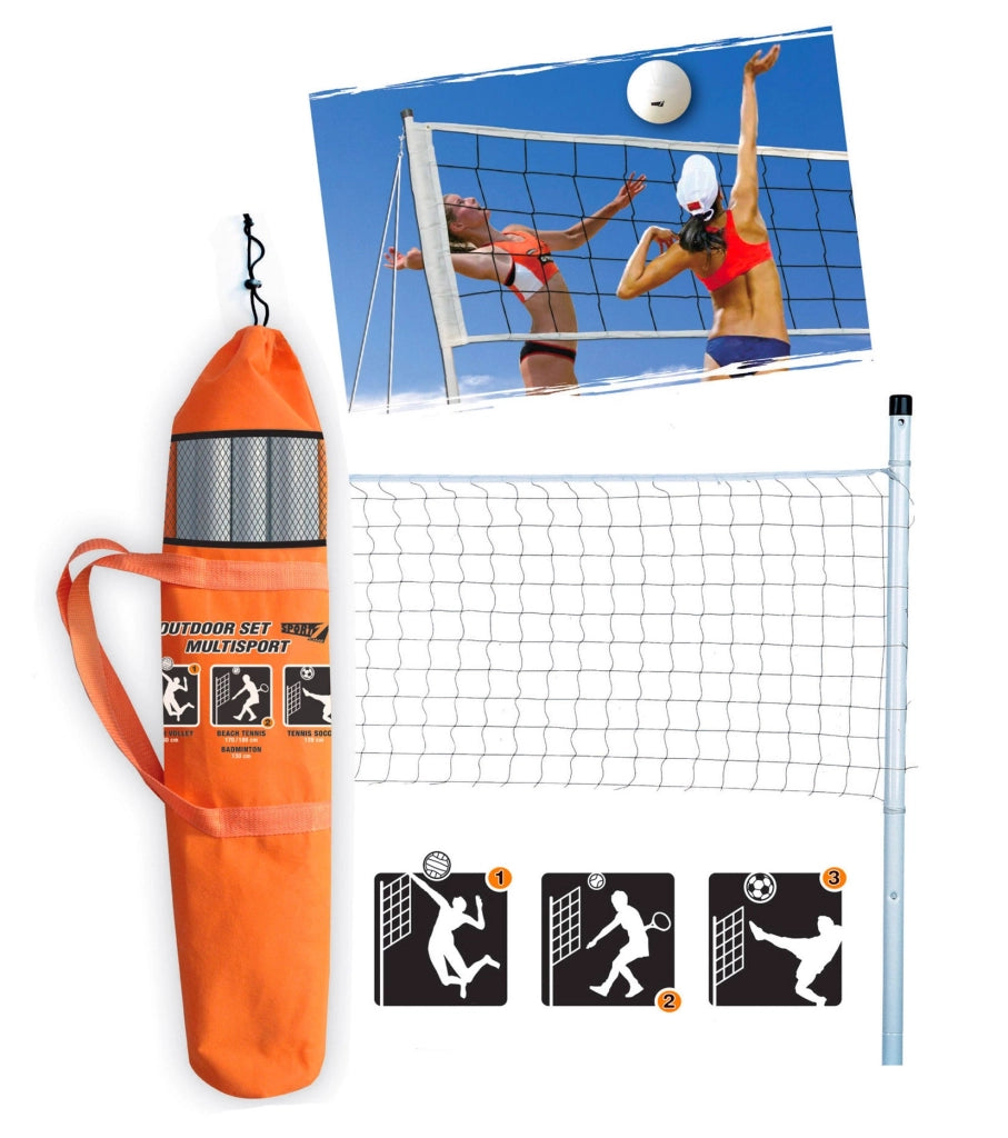 Rete Impermeabile Portatile per Beach Volley 6x0,60m con Paletti in Metallo Bianca