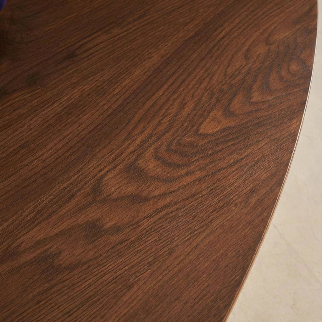 Tavolino ovale con gambe cromate e effetto legno, noce