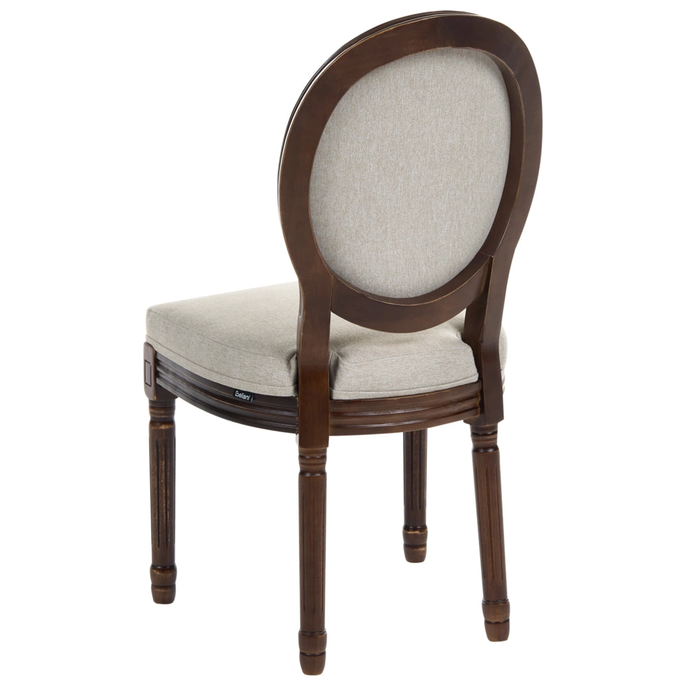 Set di 2 sedie da pranzo con struttura in legno e rivestimento in tessuto marrone scuro e beige, stile country francese shabby chic vintage