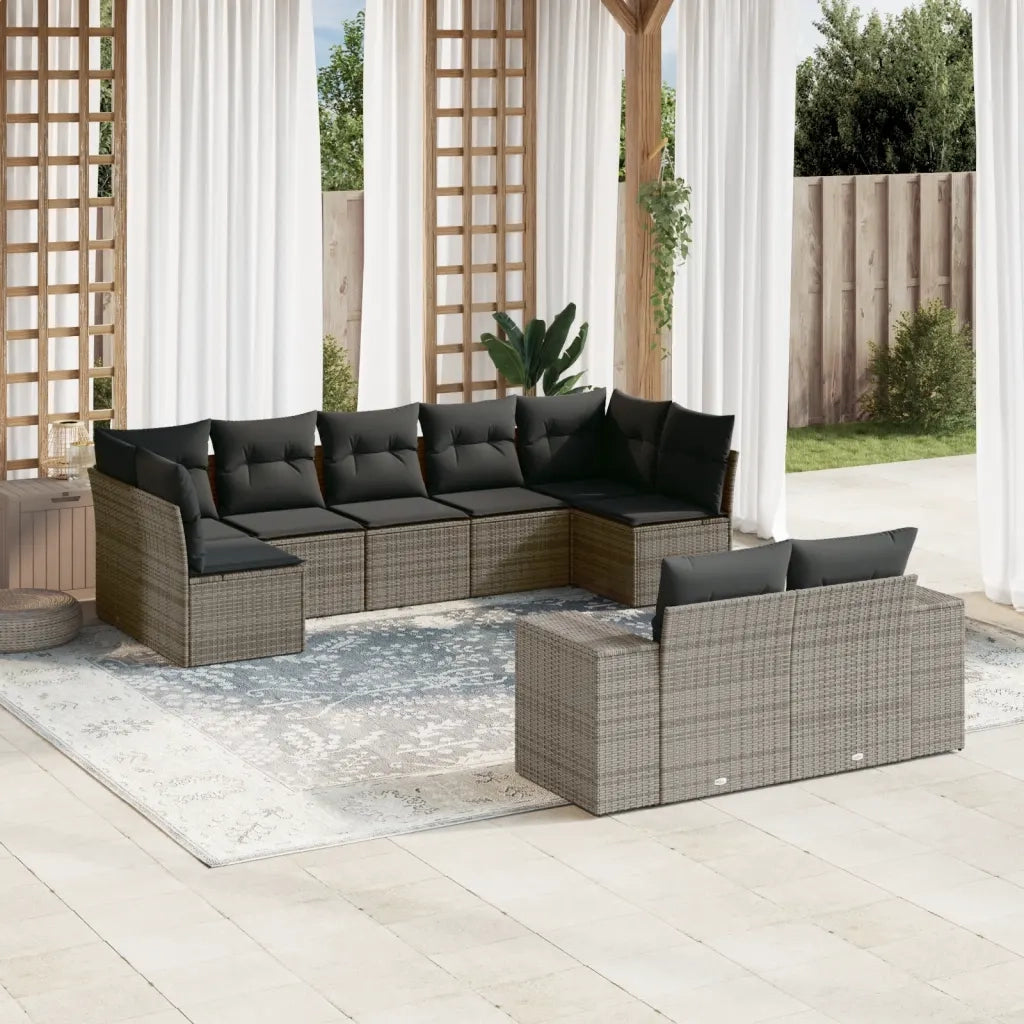 Set Divano da Giardino 9 pz con Cuscini Grigio in Polyrattan 3255357