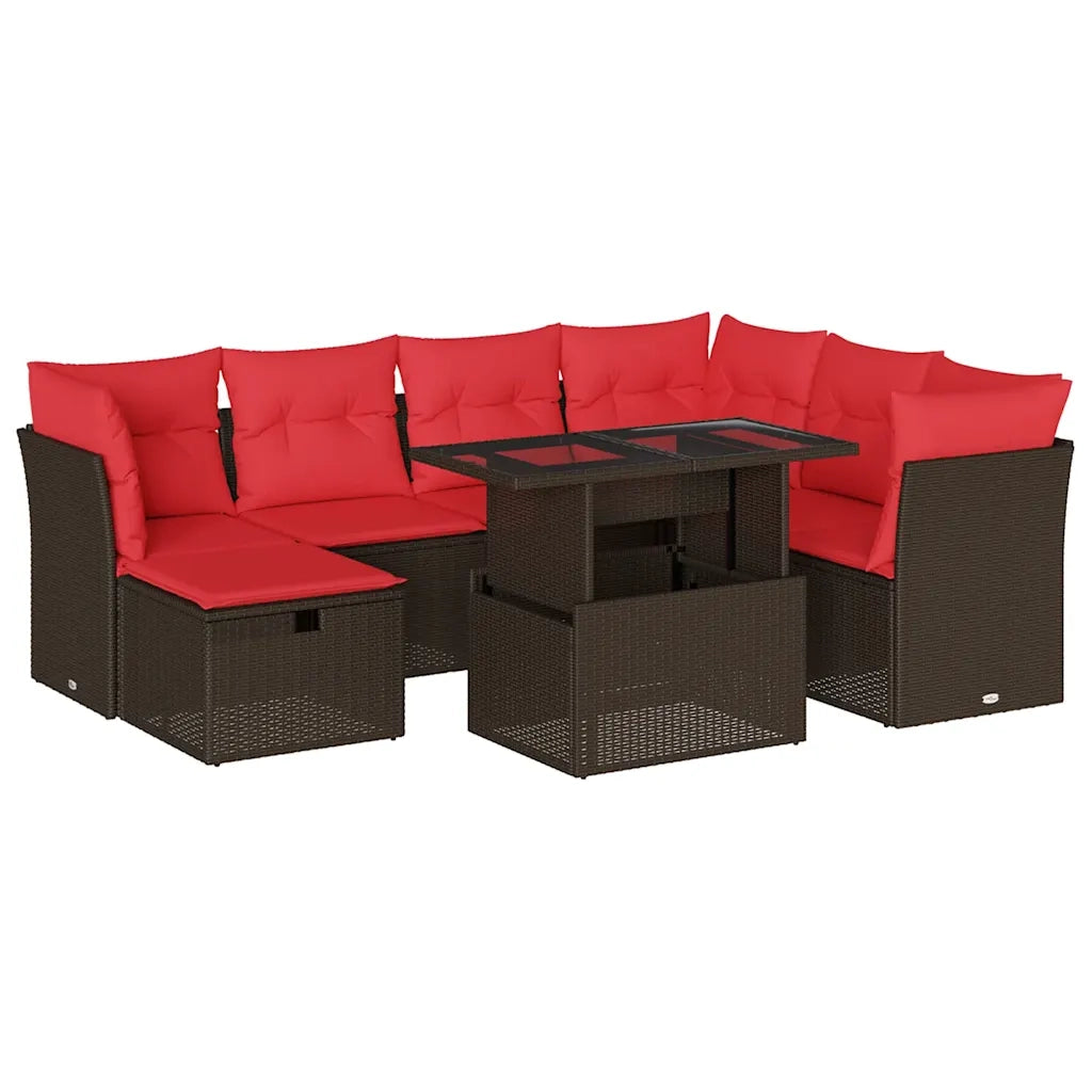 Set Divani da Giardino 8 pz con Cuscini Marrone in Polyrattan 3274684