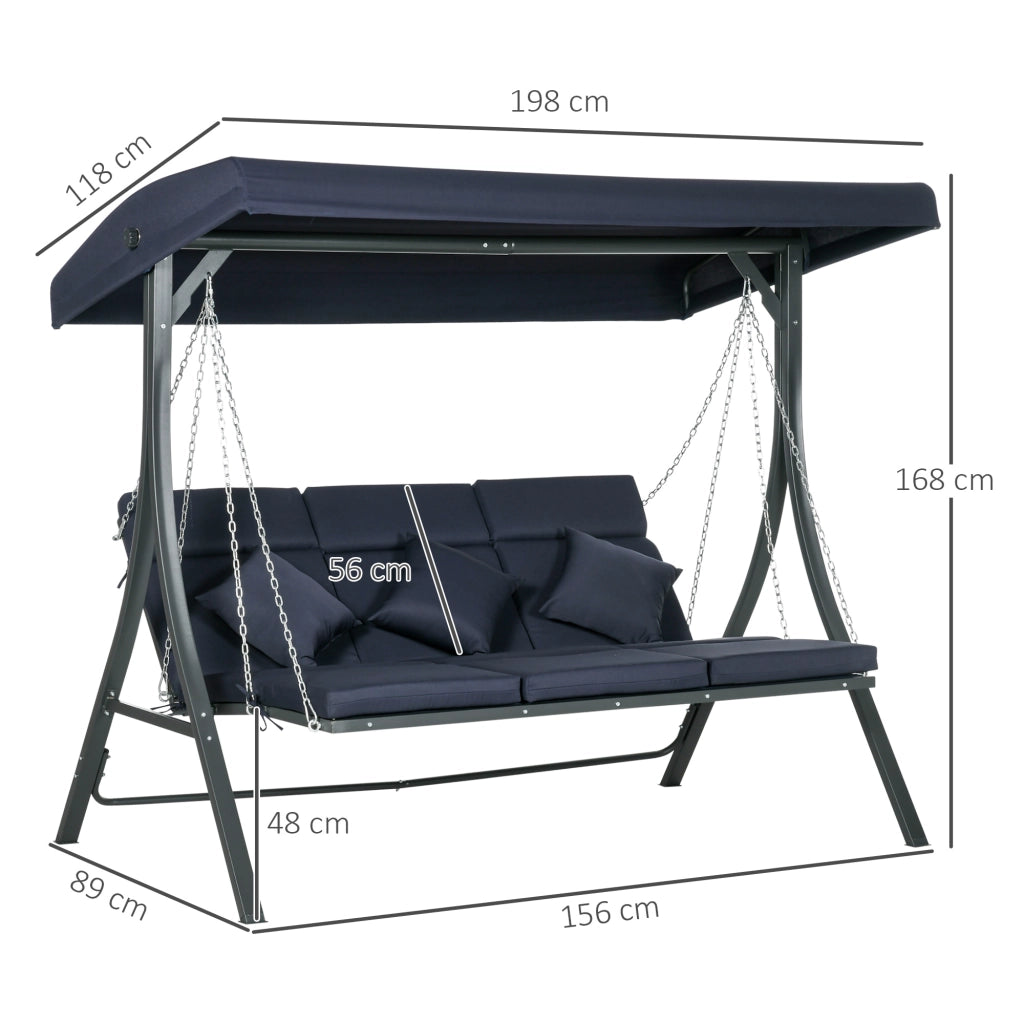Altalena da Giardino Hollywood 3 Posti ¨C zephmum ¨C 198x118x168 cm, Blu Scuro