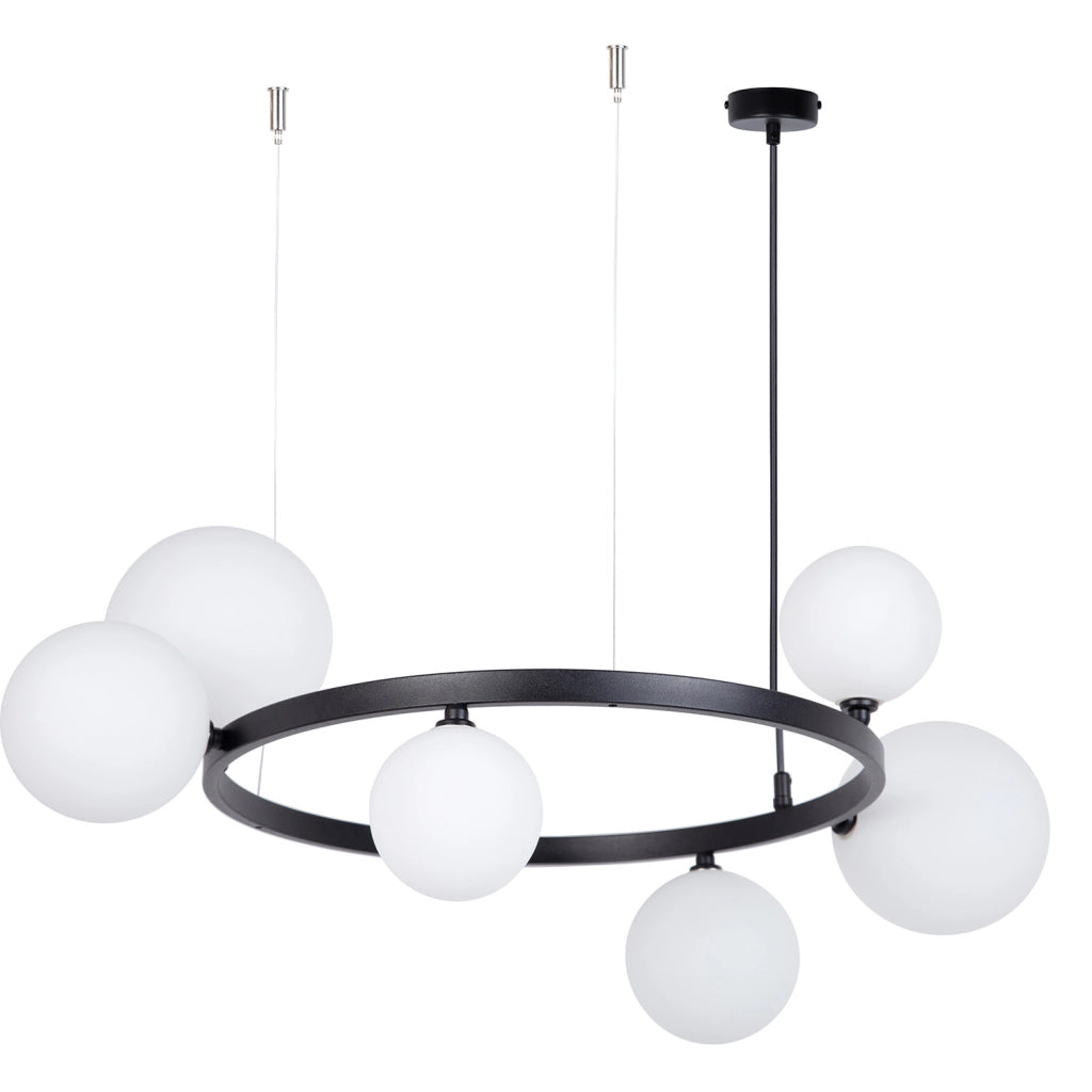 Lampadario Bolero nero 6 luci G9 sfere bianche Sigma