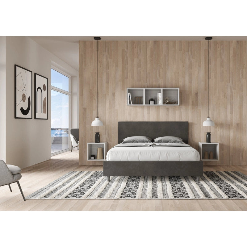 Letto imbottito Letto Matrimoniale alla Francese 150x210 cm Adele - Con rete,Microfibra,Grigio