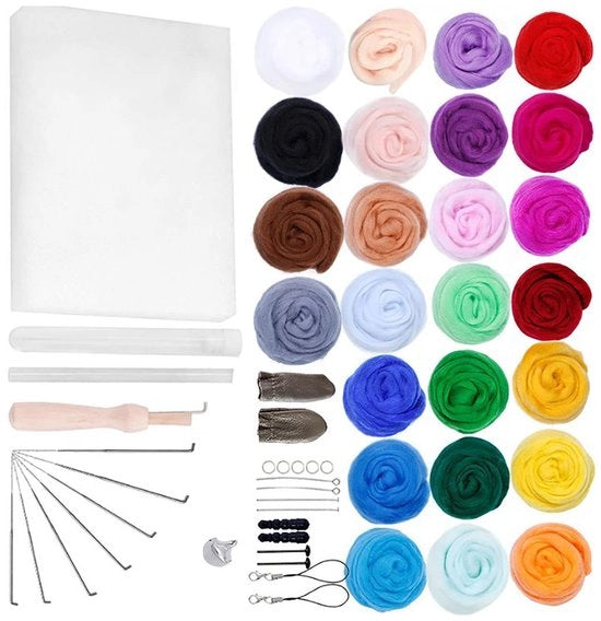 Kit di viltatura completa a spugna 25 colori - set di attrezzi - spugna schiuma - aghi - manico in legno - progetti DIY creativi