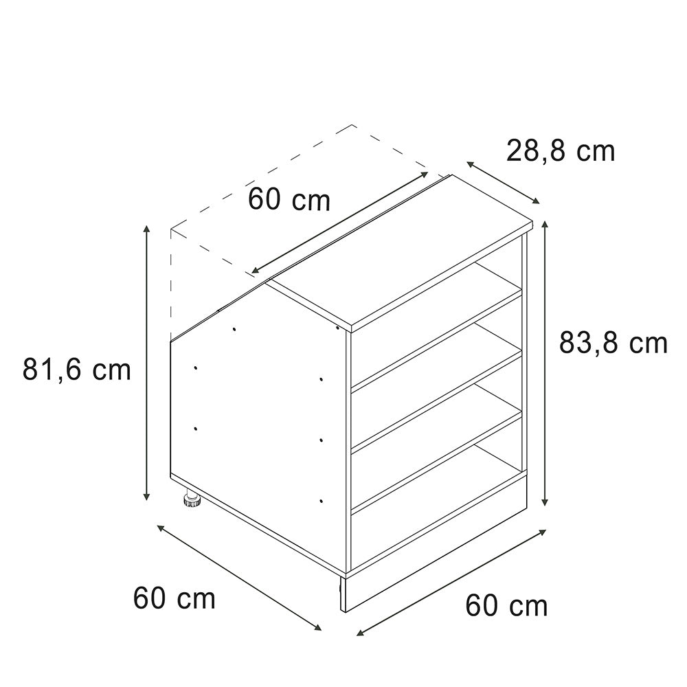 Mobile cucina sottotetto R-Line Antracite/Antracite 60 cm con 4 scomparti, carcassa 60 cm profondità Vicco