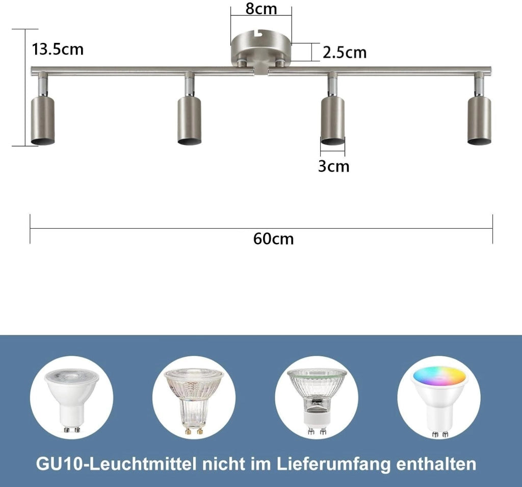 ZMH Faretto da soffitto 4 luci GU10 orientabili 330° moderni per salotto interni senza lampadina