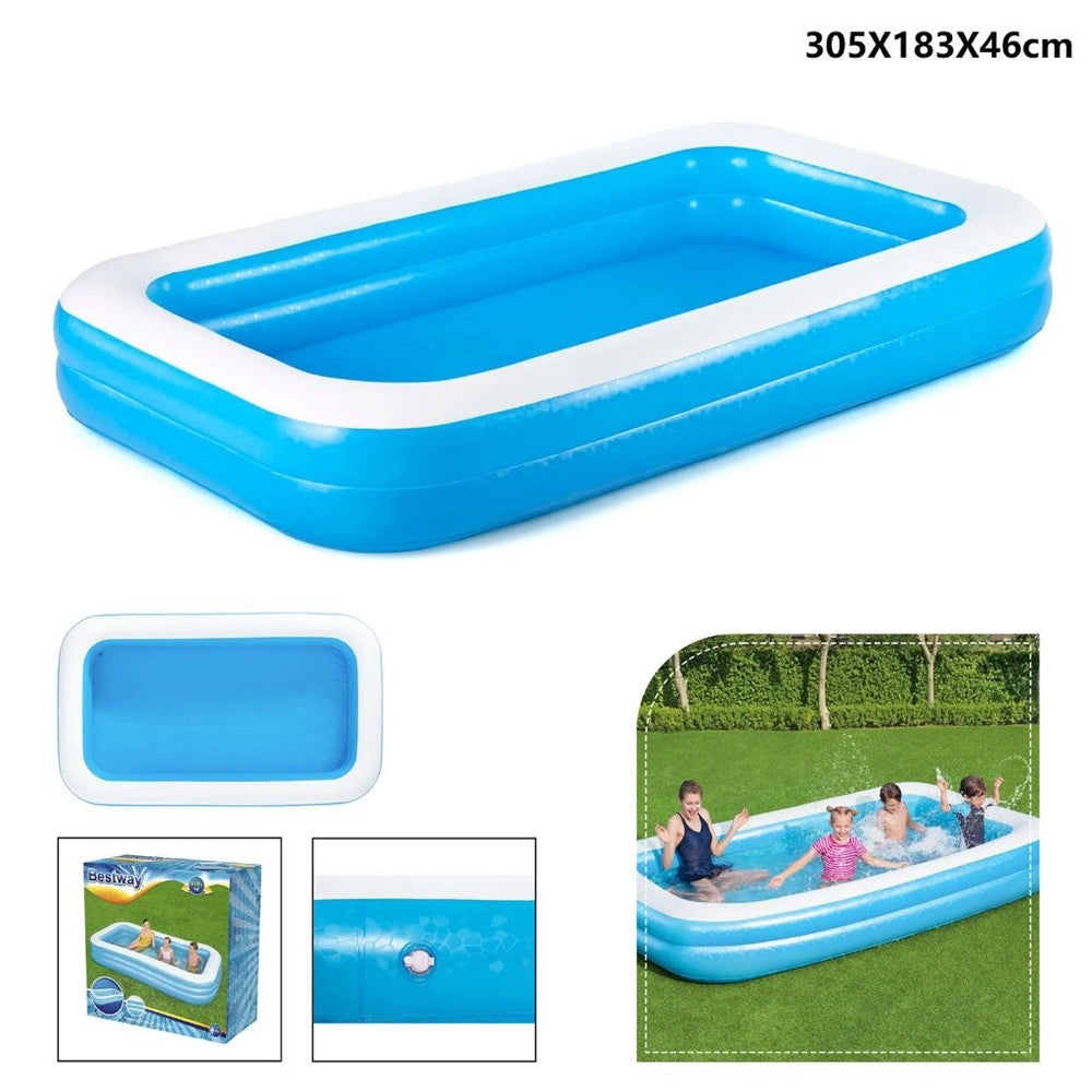Trade Shop - Piscina Gonfiabile Familiare 305 X 183 X 46 Cm Rettangolare 2 Anelli Giardino 54150 -