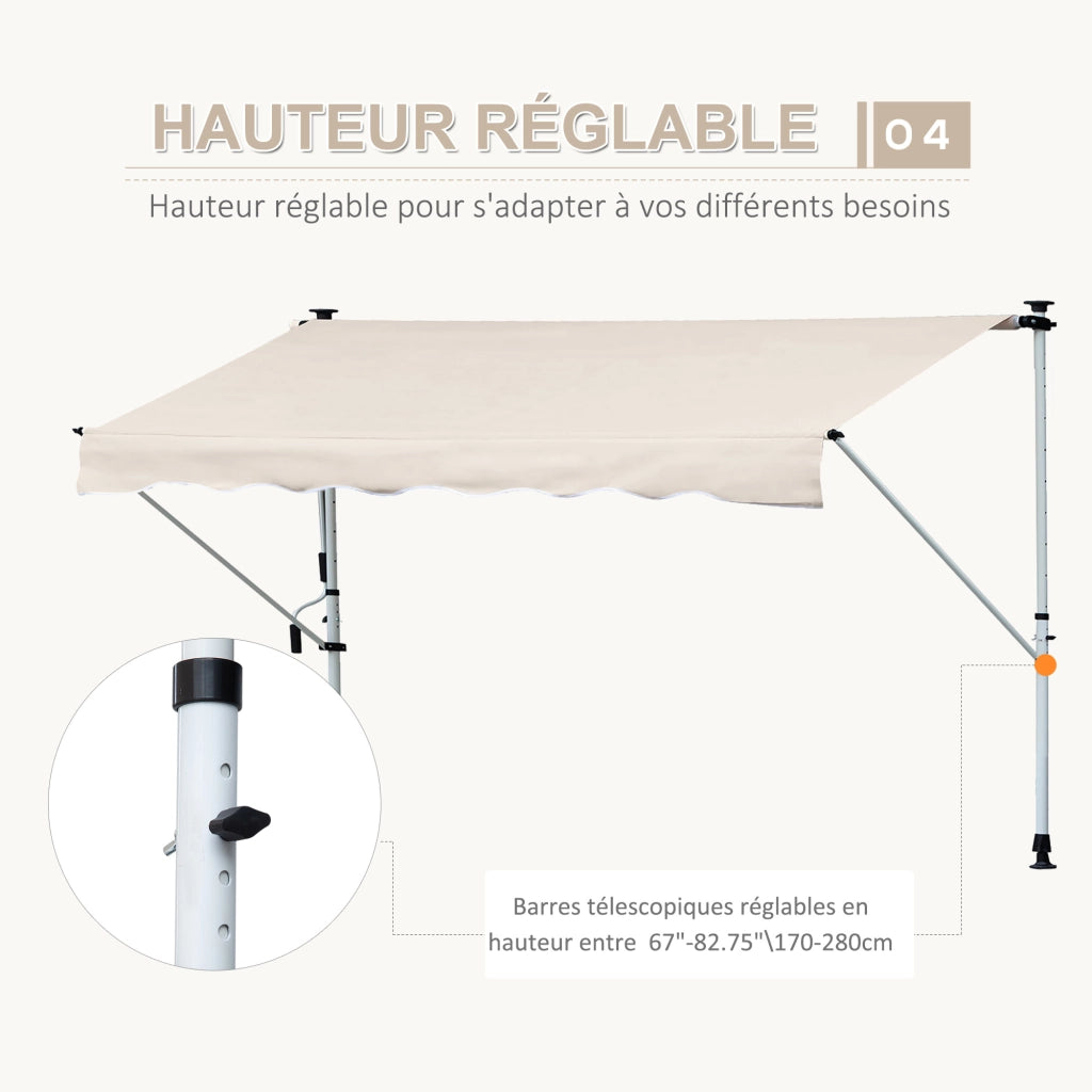 Tenda da sole retrattile ¨C zephmum ¨C kaki 4x1.2m metallo poliestere