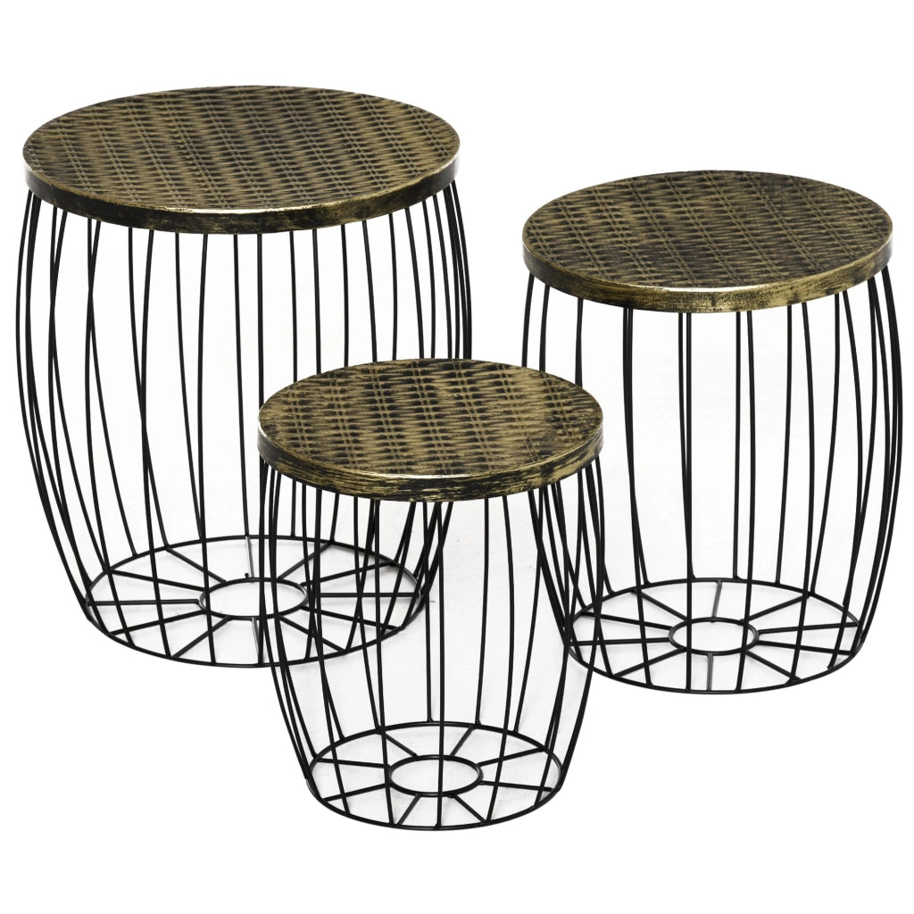 EasyComfort Set da Giardino Esterno, 3 Tavolini da Balcone Impilabili, Arredamento da Giardino Stile Industriale in Metallo Nero