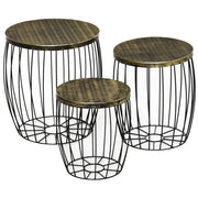 EasyComfort Set da Giardino Esterno, 3 Tavolini da Balcone Impilabili, Arredamento da Giardino Stile Industriale in Metallo Nero
