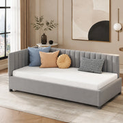 Letto imbottito 90x200 cm con rete a doghe; in velluto grigio