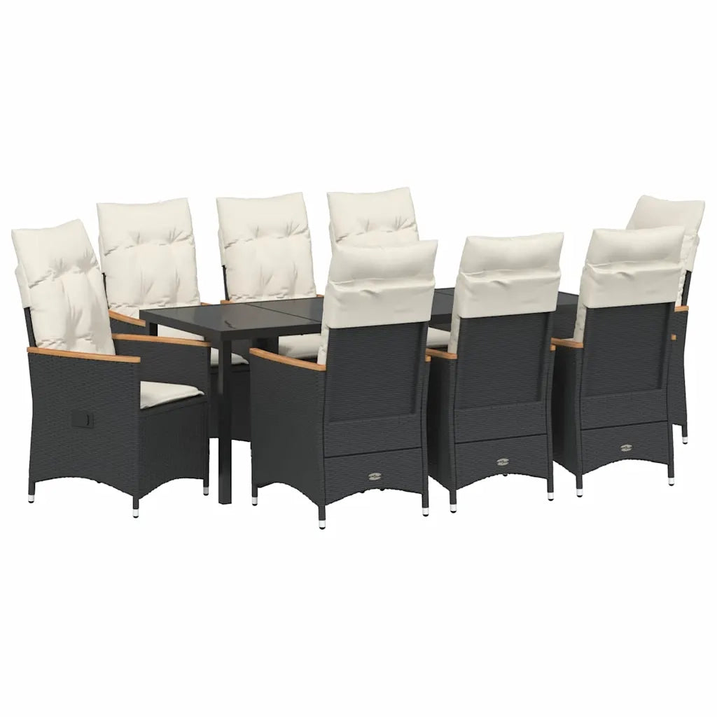 Set da Pranzo per Giardino con cuscino 9 pcs Nero polyrattan 3379610