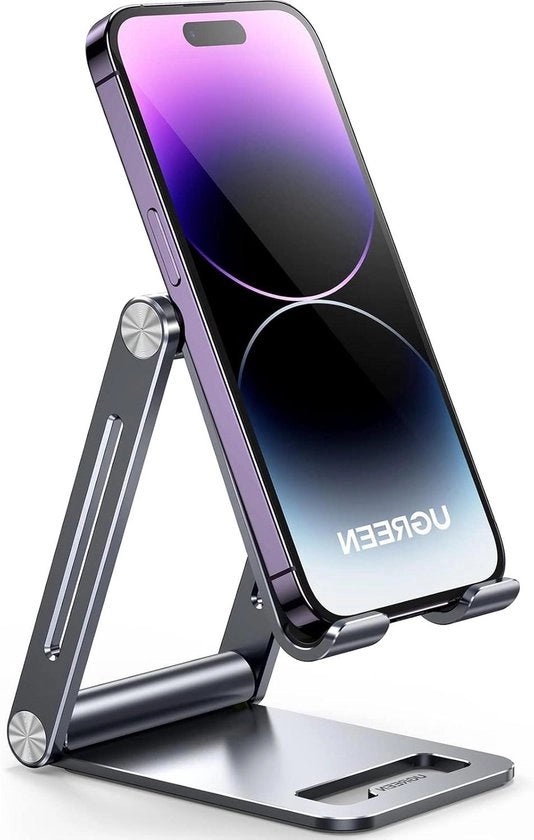Borsa per scrivania pieghevole e regolabile in alluminio - compatibile con iPhone 14 Pro Max, Galaxy S23 Ultra, Huawei, Redmi e altri modelli