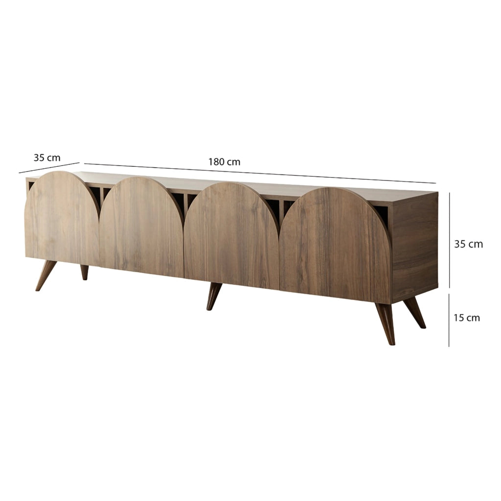 Visco, Mobile Porta tv 4 Vani, 180x35x50h cm Marrone Noce