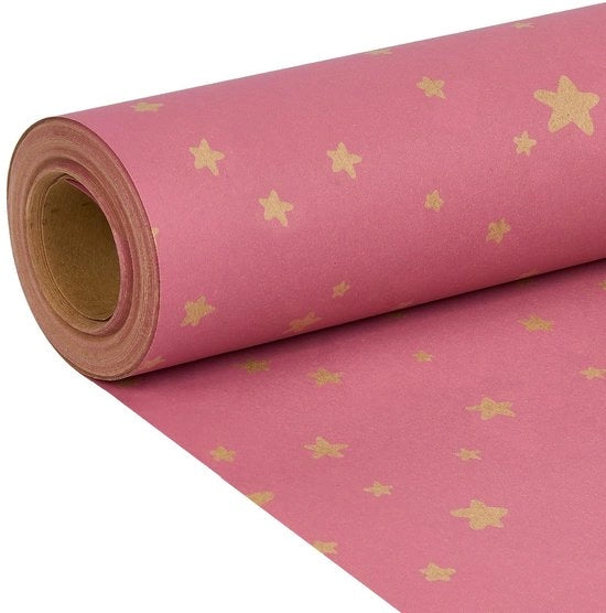 Papier di imballaggio Rosa Stella - Regalo di compleanno - Materiale riciclabile - 43cm x 15m - Adatto per la decorazione - Qualità spessa - Carta da regalo