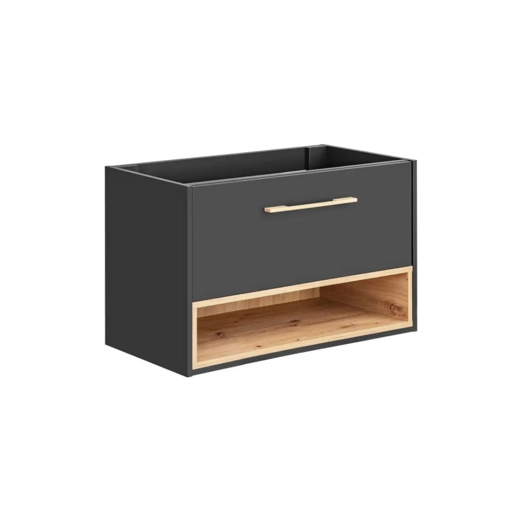 Mobile sottolavabo TALOKA – 1 porta – Grigio antracite e rovere chiaro – 80 cm – Da appendere