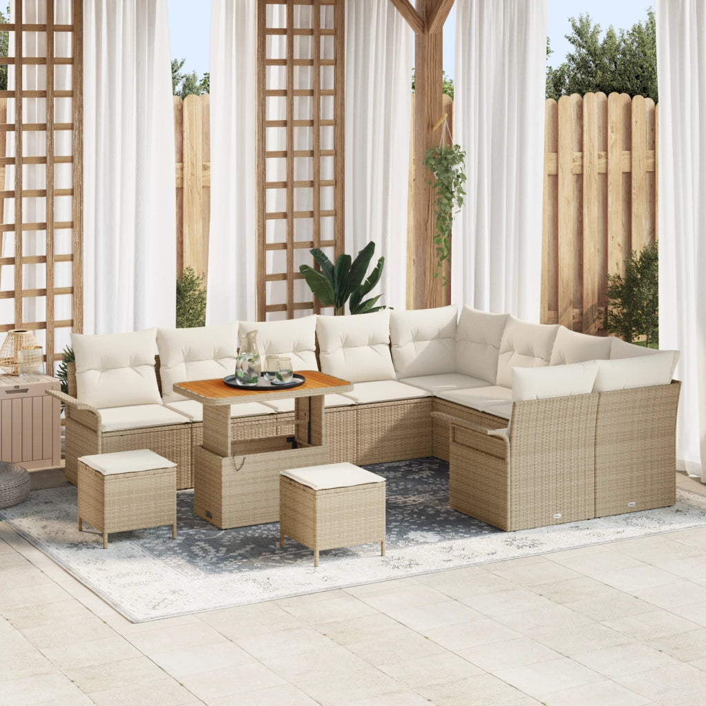 Set di divani da giardino 12 pezzi con cuscini beige polirattan acacia