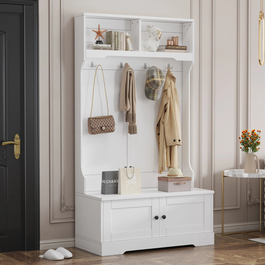 Mobile da ingresso con panca 101，5x47x183 cm bianco， 4 ganci， 2 vani