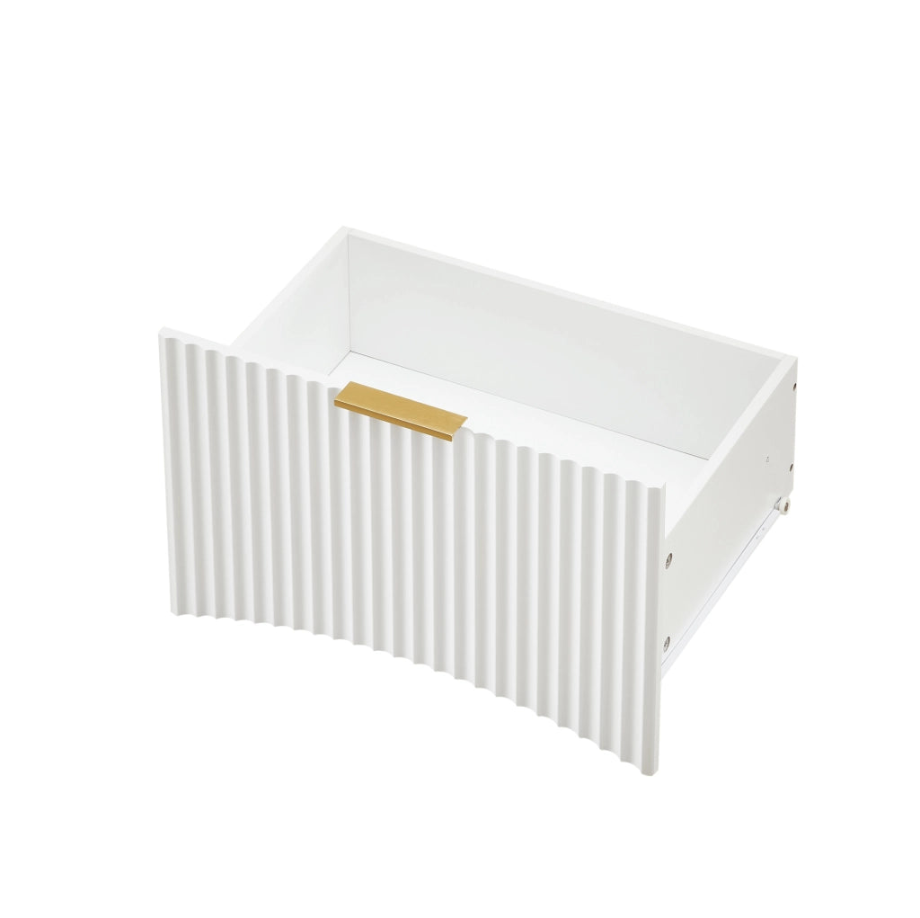 Comodino bianco 58 cm con vano aperto e maniglia dorata