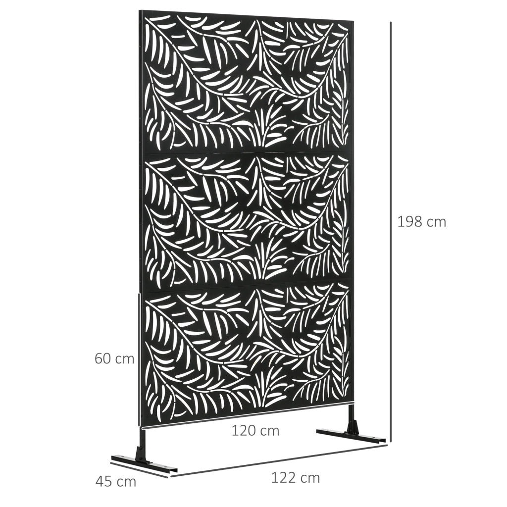 Paravento Separè da Esterno 122x45x198 cm con Motivi a Salice e 2 Piedini in Acciaio Nero