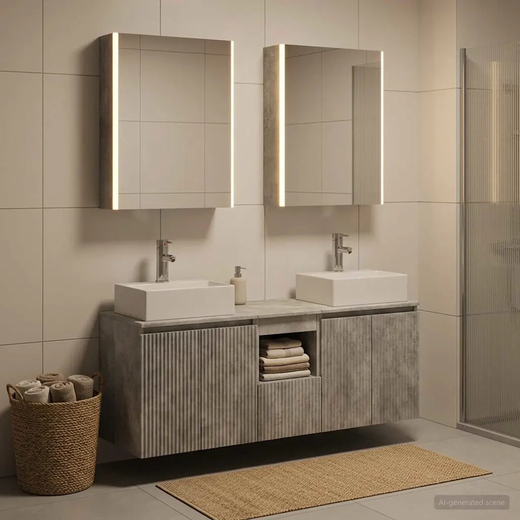Set di Armadi da Bagno 5 pz Grigio Cemento Legno ingegnerizzato