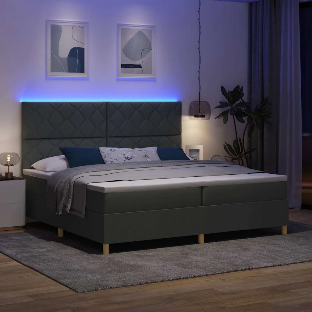 Letto a Sorgente LED Grigio scuro 200 x 200 cm Tessuto 3343202
