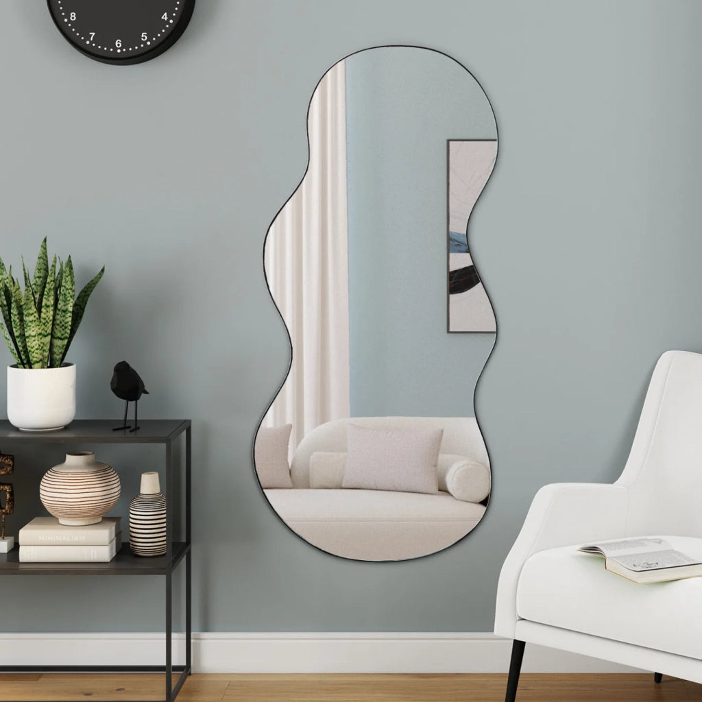 IDMarket - Specchio di contorno organico nero 45 x 100 cm