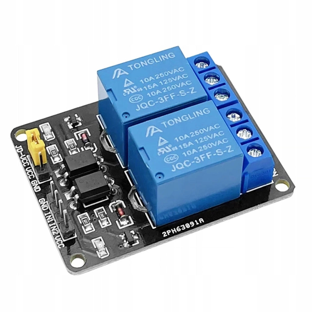 Modulo Relè 2 Canali 5V per Arduino – Isolamento Ottico, SPDT | Dimensioni 50x40x18 mm, 10A, -40°C a 85°C