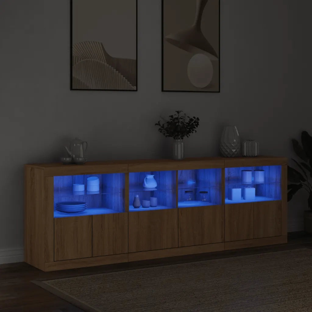 Credenza | Madia | Buffet da pranzo | Armadio da pranzo con Luci LED Rovere Sonoma 202x37x67 cm