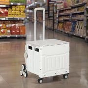 Carrello della spesa pieghevole 52x48x100 cm in plastica bianca, salvaspazio –