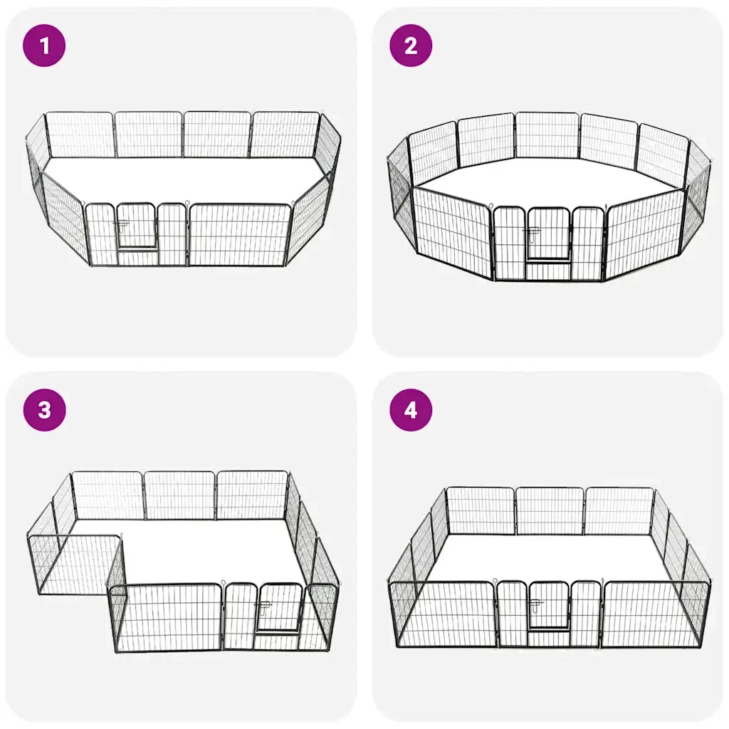 Box per Cani con 12 Pannelli in Acciaio 80x60 cm Nero cod mxl 48654