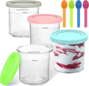 4 Sostegni per Macchina per Gelato - Contenitori di Policarbonato Riciclabili con Coperchi e Cucchiai - Ideali per Gelato Fatto in Casa e Sorbetto