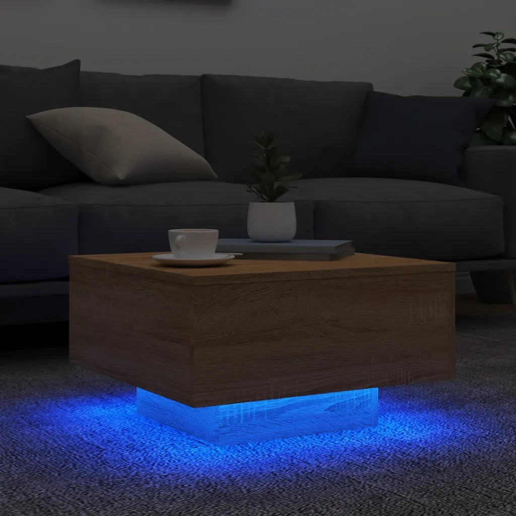 Tavolino da Soggiorno con Luci LED Rovere Sonoma 55x55x31 cm 836576