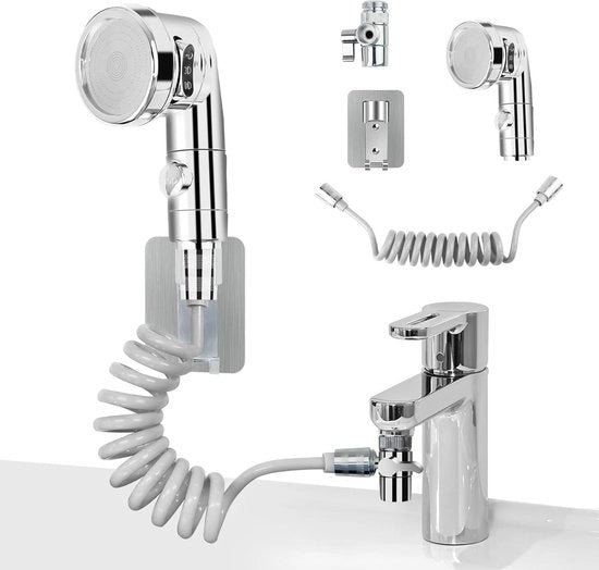 Set di asciugacapelli, lavabo, set di docciaschiuma, docciaschiuma con 3 tipi di getto per lavare i capelli o pulire il lavabo, grigio