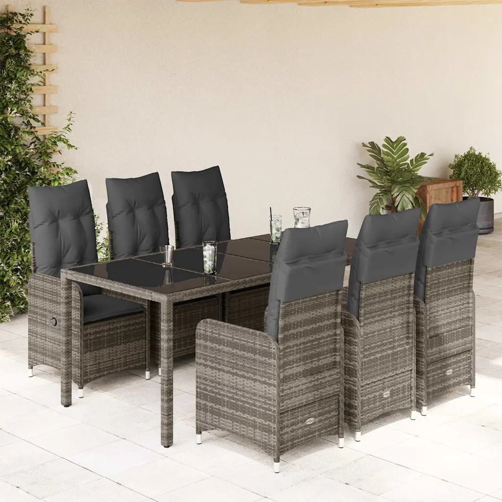Set BistrÃ² da Giardino 7 pz con Cuscini in Polyrattan Grigio