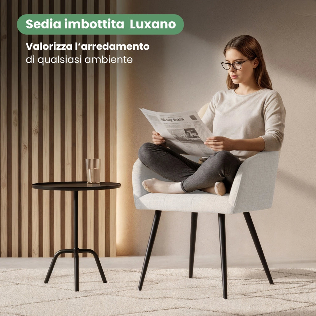 Set di 2 Sedie imbottite con cuciture quadrate LUXANO Crema gambe nere tessuto Lumos