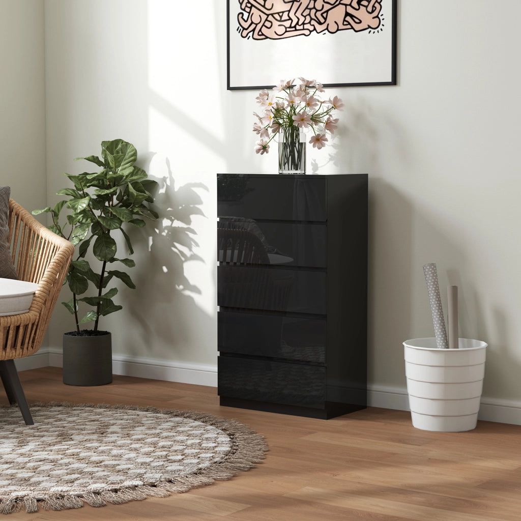 Cassettiera 5 Cassetti 55x34x100 cm Design Moderno e Multiuso in Legno Nero