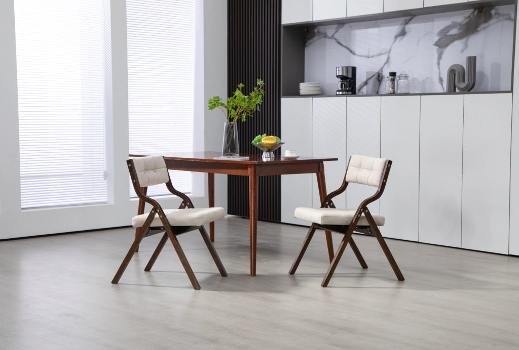 Sedia Pieghevole da Pranzo in Legno con Cuscino, Set da 2, Colore Crema
