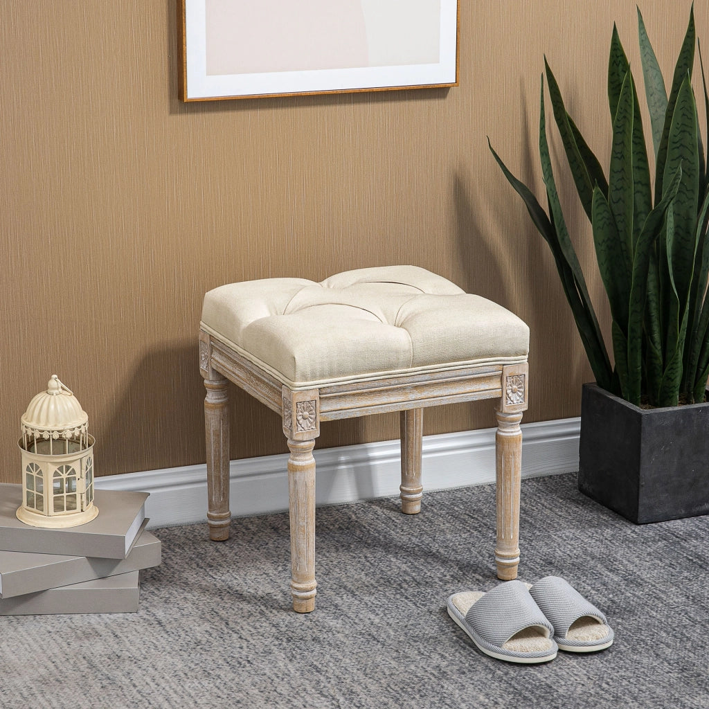 Pouf con Seduta Imbottita e Gambe in Legno ¨C Zephmum ¨C 40x40x43 cm Beige