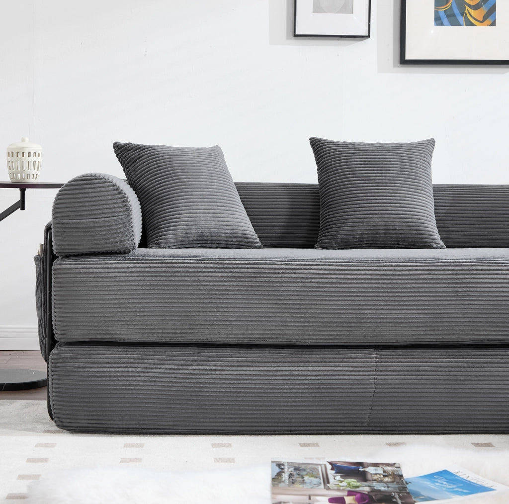 Divano modulare con tasca laterale e funzione letto 270x180x64 cm; in velluto corduroy grigio scuro