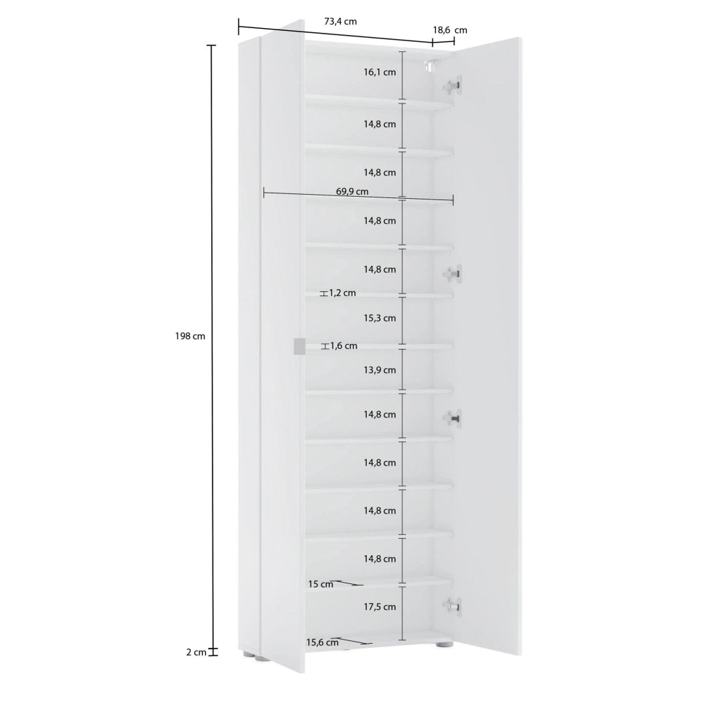 Armadio multiuso 2 ante Crisocolla, Mobile multifunzionale, Mobiletto scarpiera, Guardaroba porta scarpe, Made in Italy, 70x19h200 cm, Bianco lucido