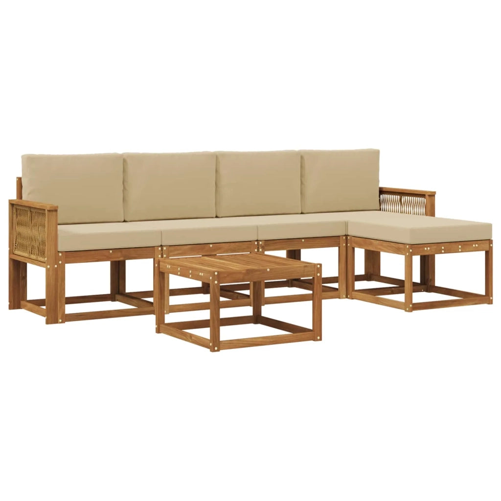 Set di divani da esterno 6 pz Naturale e Beige Poliestere 3385159