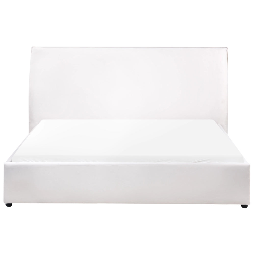 Letto matrimoniale imbottito velluto bianco sporco 160 x 200 cm grande testata classica