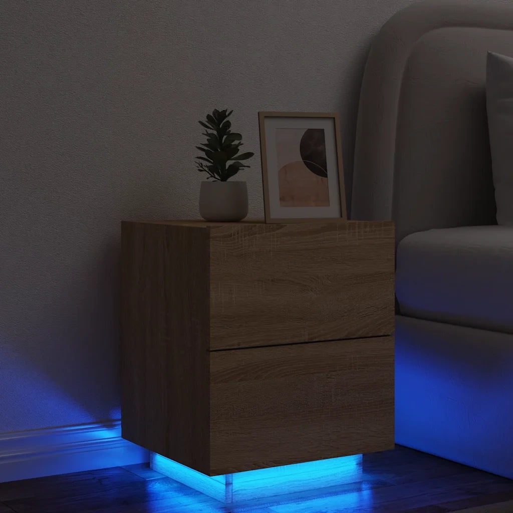 Comodino con Luci LED-Tavolino da notte Rovere Sonoma in Legno Multistrato 931696