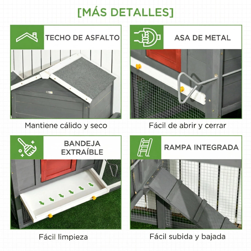 Pollaio Grande per Giardino in Legno con Nido e Rampa ¨C Zephmum ¨C 300x66x116 cm Grigio