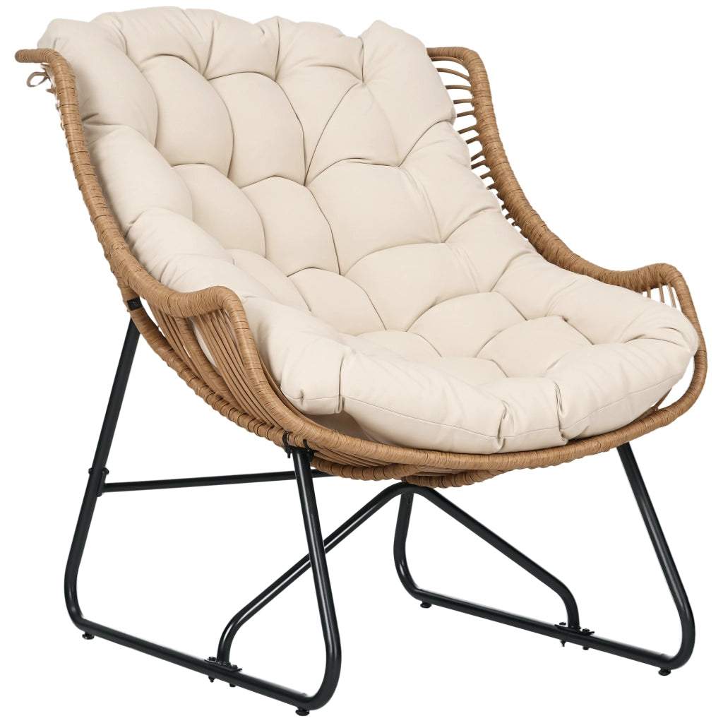 Poltrona da Giardino in Polyrattan ¨C zephmum ¨C 75x101x90 cm, Naturale/Khaki/Nero