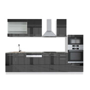 Cucina componibile Fame-Line Antracite lucido/Bianco 300 cm con armadio alto, PL Antracite Vicco