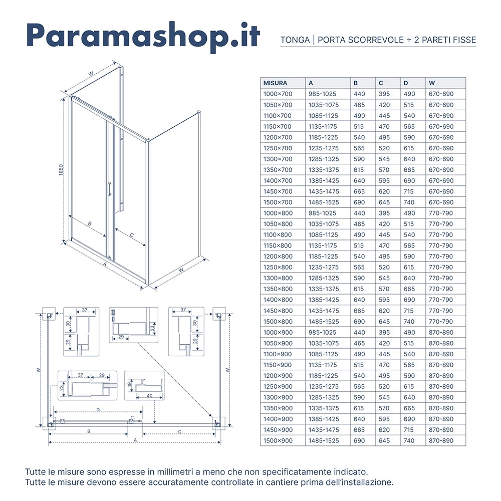 Box doccia 150x70 cm scorrevole vetro 6mm trasparente profili cromati h185 | Tonga